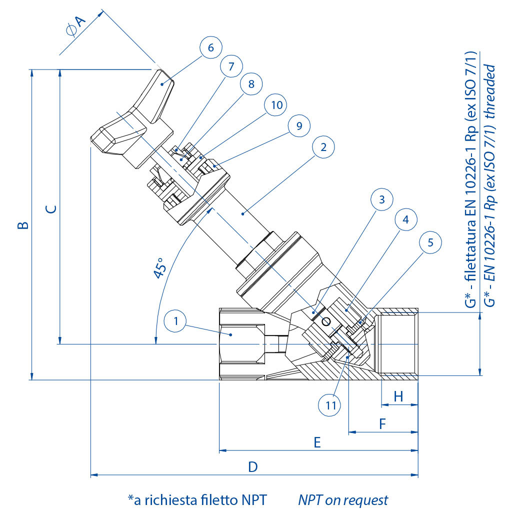 Pneumatische Ventil ARES Handbetrieb mit Feststellvorrichtung  - abmessungen - 